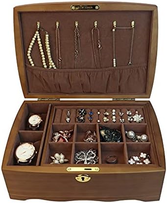 JYDQM קופסת מארגן עץ עץ חם עם מנעול שכבה כפולה תכשיטים מארזים טבעות נשים שרשרת קופסאות מתנה