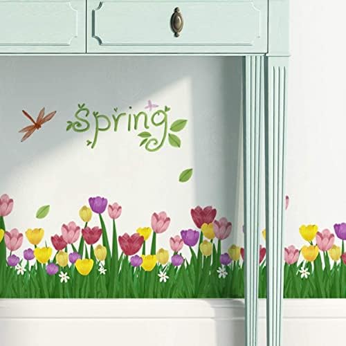 אביב צבעוני קיר מדבקות פרח דשא קיר מדבקות נשלף עשה זאת בעצמך קליפת מקל אמנות ציורי קיר עבור בכיתה שינה