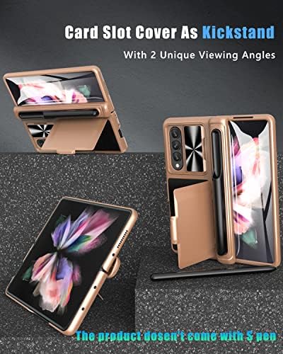 Vihibii עבור סמסונג גלקסי z fold 3 מארז עם מחזיק עט והגנה על ציר, עיצוב עמדות כרטיסי אשראי, עיצוב עמדות,
