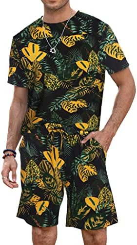 חולצת טריקו בהוואי של קואופנדי הגברים בהוואי סטאפיט תלבושות חוף קיץ פרחוניות 2 מכנסיים קצרים