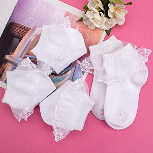 5 חבילות תינוקות פעוטות בנות פרוע גרביים נסיכה לבנה גרבי שמלת כותנה קרסולית קרסולית עבור ליטלקידים 1-12