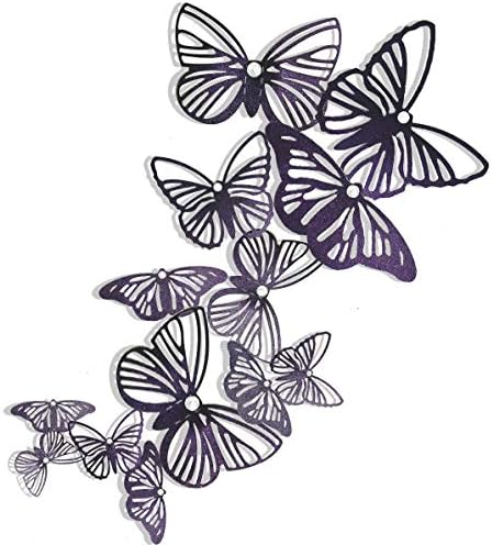 ורוד סגול כהה פרפר קישוטים 3 ד פרפרים קיר אמנות מדבקות מדבקות עשה זאת בעצמך נשלף נייר פרל פרפרים לילדים