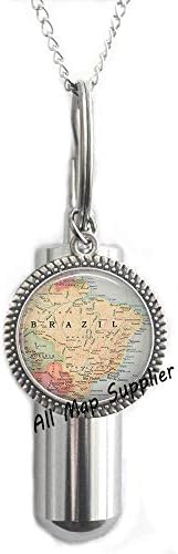 AllMapsupplier Cermation Cermation שרשרת כד, מפת ברזיל, כד ברזיל, תכשיטי מפות ברזיל, שרשרת כד ברזיל,
