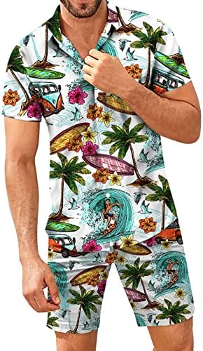 גברים אביב אביב קיץ חוף מזדמן חוף מכופף מכופתרים חולצה עם שרוול קצרים מודפסים מכנסיים קצרים סד ברך חליפות