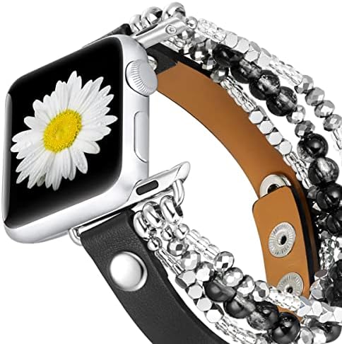 פס נמר עור Fastgo ופס צמיד Bling תואמים ל- Apple Watch 38 ממ 40 ממ 41 ממ 44 ממ 42 ממ 45 ממ 49 ממ נערות