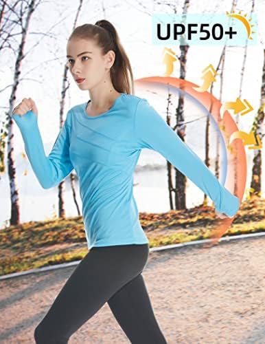 Coorun Running Tops לנשים שרוול ארוך upf 50+ UV חולצה הגנה על השמש O צוואר מהיר חולצת טריקו של שומר