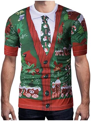 חולצות טריקו של שרוול קצר לחג המולד לגברים, תלת מימד מצחיק חג המולד מצחיק צמרת טיי טופ טופס סנטה קלאוס
