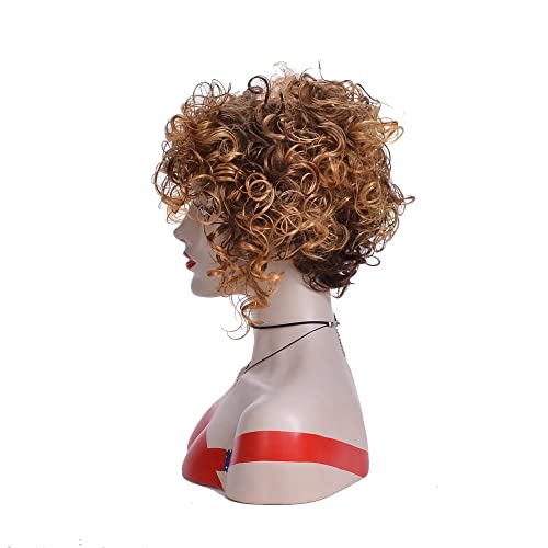אופנה נשים של מעורב צבע בלונדיני שיער פלאפי קצר מתולתל שיער עם אלכסוני פוני טבעי סינטטי שיער פאה