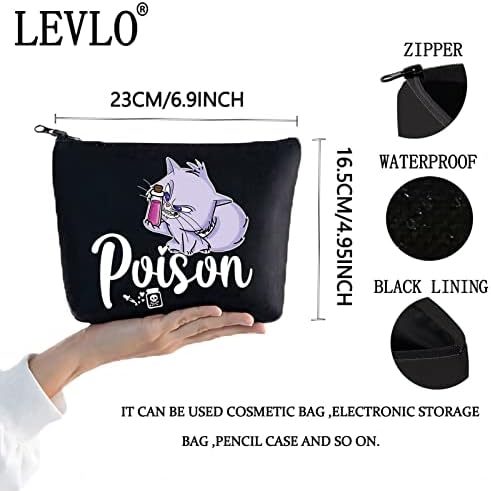 Levlo yzma חתול עם תיק איפור קוסמטי רעל yzma חובב חובב מתנה רעל רעל מיפור רוכסן שקית רוכסן למעריצי קולנוע