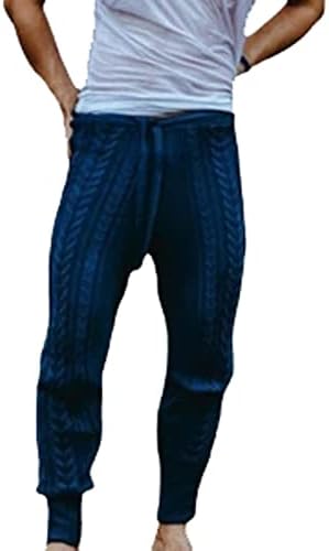 Beuu סרוג מכנסי התאמה דקים לגברים, 2022 אביב צמר שמנמן סרוג משקל בינוני מכנסי מכנסיים חמים עבים מכנסיים