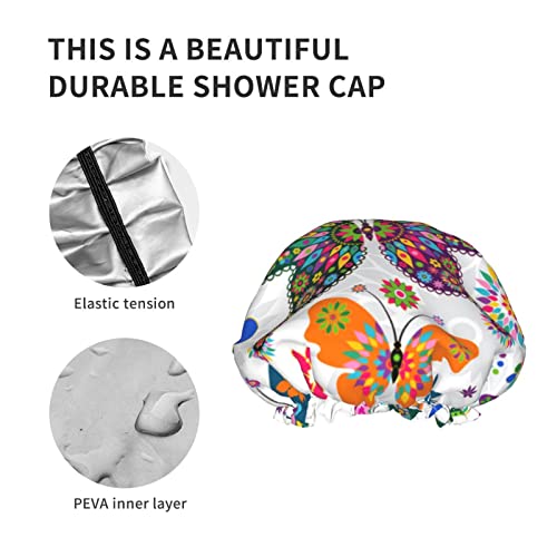 נשים לשימוש חוזר נתיחה כובע שיער אביב פרחוני פרפר פרפר שכבות כפולות שכבות אטומות למקלחת כובע אמבטיה