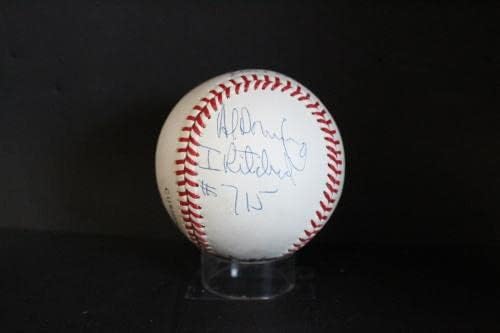 Hank Aaron & Al Downing חתום חתימת בייסבול Auto PSA/DNA T16720 - כדורי בייסבול עם חתימה