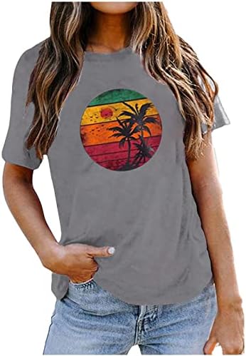 חולצות חוף לנשים בהוואי עץ דקל טיז גרפי גוש צבע שרוול קצר חולצה חולצה חולצת חולצות וינטג '