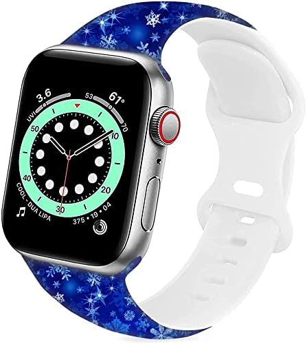 להקות מצוירות לחג המולד תואמות להקת Apple Watch 38 ממ 40 ממ 41 ממ, חג המולד חג המולד כחול לבן פתיתי