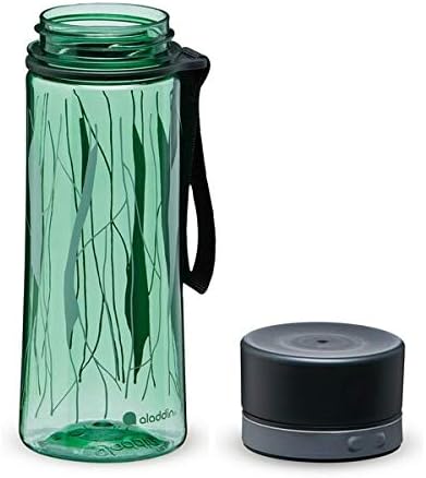 ALADDIN AVEO אטום דליפות בקבוק מים אטום דליפה 0.35L הדפס עלים ירוק בזיליקום - פתח רחב למילוי קל - ללא