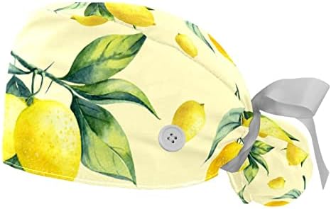 2 חבילות כובעי עבודה עם רצועת זיעה לנשים, כובעי קוקו קוקו צהוב פירות לימון