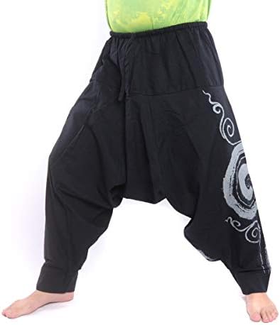 מכנסי הרמון של ג'ינג שופ - כותנה עם מערבולת הדפסת יוניסקס לגברים ונשים