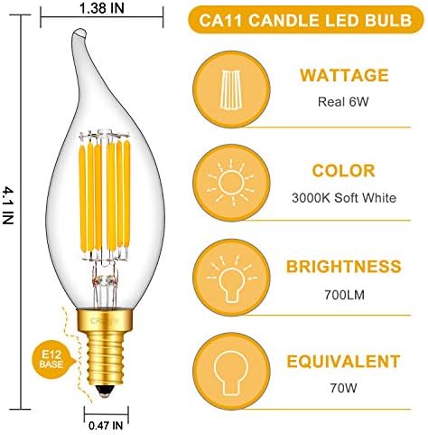 אור 6 וולט מנורת מנורה 3000 קראט לבן רך, 70 וואט שווה ערך 700 ליטר, 12 נורות נברשת לד הניתנות לעמעום,