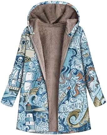 מעילי חורף של FMCHICO לנשים חורפי פנאי מודפס ז'קט קטיפה עם קטיפה מעיל פליס מעיל תעלה לבוש חיצוני עם