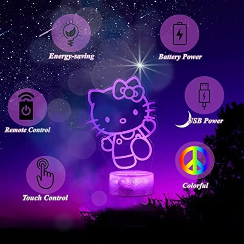 חתול לילה אור - אנימה תרשים 7 צבע שינוי דקור קיטי מנורת עם מרחוק, עמום, טיימר, משחק מאוורר מתנות חג