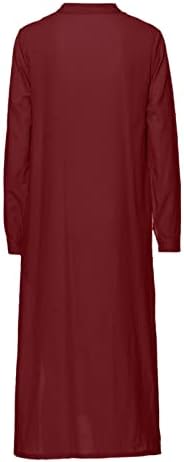 סתיו שמלות לנשים מקרית מקסי שמלות אופנה מוצק צבע עגול כפתור עד ארוך שרוול מקסי אורך רופף שמלה