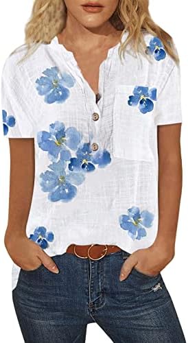 חולצת הנלי מזדמנת של BMISEGM פרחים שרוול קצר כפתורי קיץ טוניקה