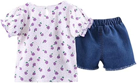 XBGQASU פעוט ילדים ילדים בנות בגדים שרוול קצר הדפס פרחוני חולצה טופ ג'ינס מכנסיים קצרים 2 יחידות תלבושות