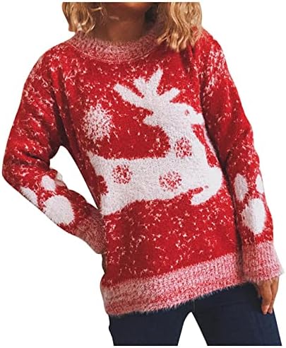 סוודרים סרוגים שמנמנים לחג המולד לנשים טרנדי אייל חמוד טוניקה טוניקה טוניקה רופפת שרוול ארוך שרוול ארוך.