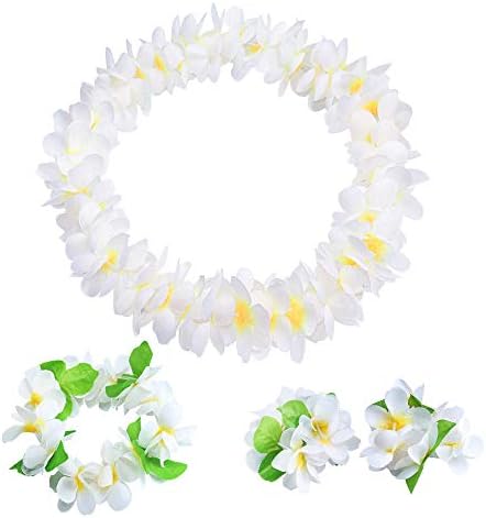 4 יח 'הוואי ליס לבן עם עלים ירוקים למסיבת סיום, מסיבת ריקודים, אבזרי צילום בחיק הטבע