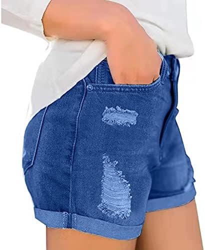 מכנסיים קצרים של נשים ג'ין אמצע עלייה נמתחת שולי גולמי נופש חוף חוף חוף רוכסן במעלה מכנסי ג'ינס וינטג