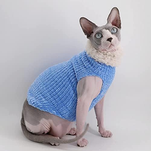 בגדי חתול ספינקס חורפי חורף תלבושת סוודר פרווה פו, מעיל צווארון גבוה לאופנה לחתולים פיג'מה לחתולים ולבוש