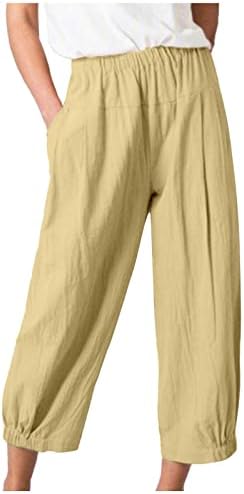 מכנסי מכנסי נשים מכנסי פשתן כותנה מזדמנים מכנסיים פשוטים מכנסי כיס פשוט