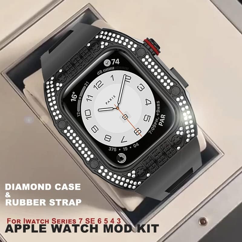 מארז יהלומי יוקרה של קאנוז ללהקת Apple Watch 45 ממ סדרה 8 7 6 נירוסטה לסדרת IWatch 6 5 4 SE 44 ממ ערכת