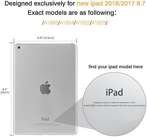 MOKO CASE FIT 2018/2017 iPad 9.7 דור 6/5, Slim Smart Shell Stand Folio Case עם כיסוי אחורי רך TPU תואם