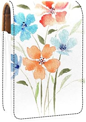 מארז שפתון Oryuekan עם מראה איפור נייד חמוד חמוד שקית קוסמטית, פרחי צבעי מים אביב פרחים