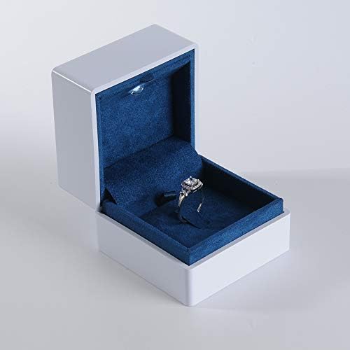קופסת עגיל טבעת ווינג'י עם אור LED אור כפול-שימוש מאט לבן גומי תכשיטי גומי קופסת מתנה לחתונה של אירוסין