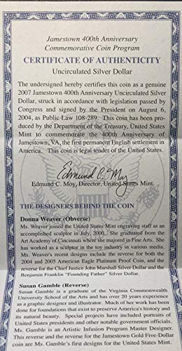 2007 P Silver Silver Jamestown 400 שנה להיווסדו באריזה מה- Mint דולר מנטה Uncirluean