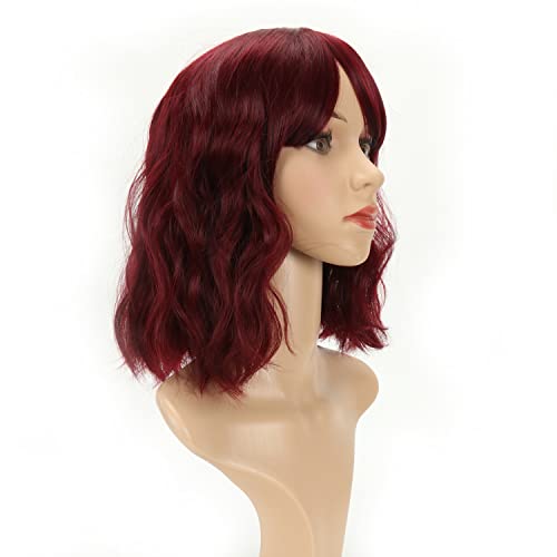 תמיס שיער קצר פאות עם פוני בצבע אדום גלי בוב פאה סינטטי מתולתל קוספליי פאות עבור נשים