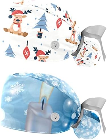 Niaocpwy כובע עבודה מתכוונן עם כפתורים כוכבים עץ חג המולד כירורגי תחבושת אלסטית כובע אחורי