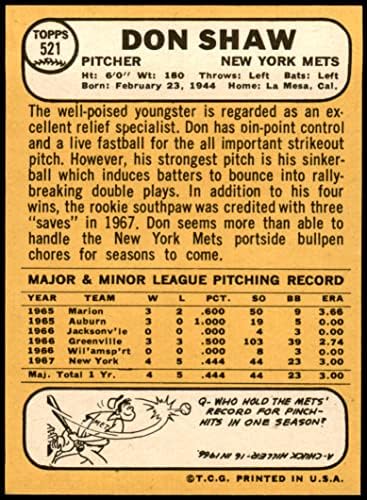 1968 Topps 521 דון שו ניו יורק מטס NM Mets