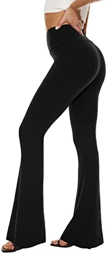 Sundwudu Blace Blare מכנסי יוגה לנשים - חותלות רכות במותניים רכות במכנסיים גבוהים וארוכים של מכנסי פאלאצו