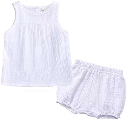 XBGQASU תינוק יילוד בנות תינוקות כותנה פשתן קיץ קיץ חולצת אפוד ללא שרוולים מוצקים מכנסיים קצרים הגדר