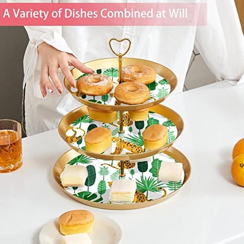 עמדות עוגות בעלות 3 חלקים, נמר עם עלי דקלים מחזיק עוגות מפלסטיק קינוח קינוח קינוח קינוח עמדת לחתונה