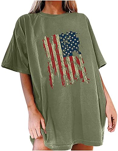 חולצות 4 ביולי לנשים רופפות דגל אמריקאי מזדמן מודפס עם צווארון שרוול קצר חולצה קצרה