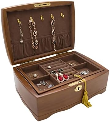 NNJHHG AC207 ארגזי מארגן תכשיטים מעץ עם מנעול שכבה כפולה תכשיטים מארזי אחסון תכשיטים נשים טבעות שרשרת