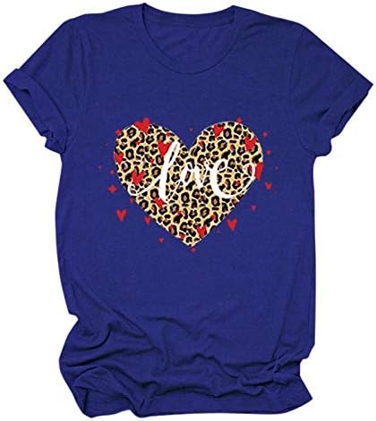 חולצה של חג האהבה נשים אוהבות לב הדפס שרוול קצר צמרות רופפות בכושר Crewnneck טי מתנה ליום האהבה לבנות