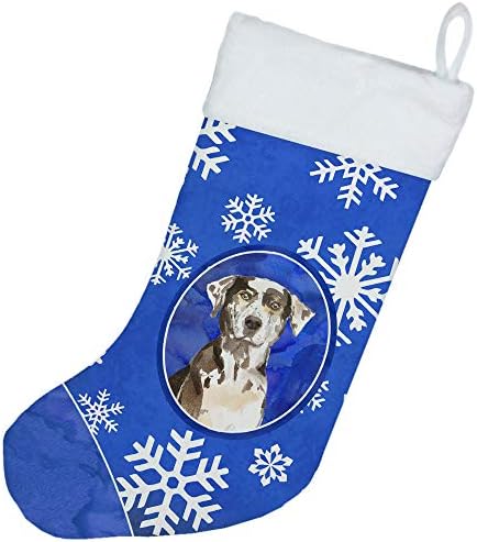 אוצרות קרוליין CK3920CS Catahoula כלב כלב פתיתי שלג חורפי גרב חג המולד, אח תלויה גרביים לעונה חג המולד