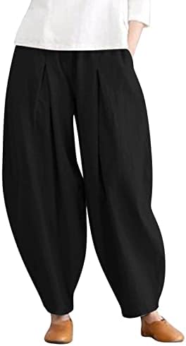 2023 מכנסי פשתן חדשים לנשים, הרם רופף מזדמן פלאצו יוגה יוגה פאלאצו קיץ טרנדי מכנסיים עם כיסים