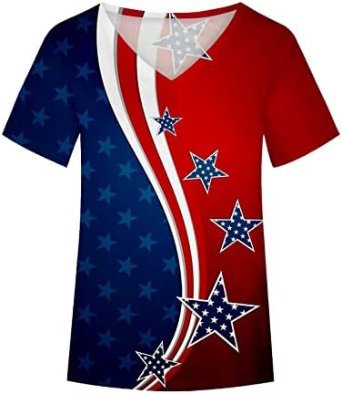 חולצות פטריוטיות בארהב לנשים 4 ביולי אופנה כוכבי דגל אמריקאים פסים מודפסים חולצת טי שרוול קצר של צווארון