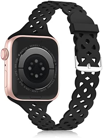 Seizehe תחרה רזה סיליקון רצועות תואמות להקת Apple Watch 38 ממ 40 ממ 41 ממ 42 ממ 44 ממ 45 ממ 49 ממ, נשים